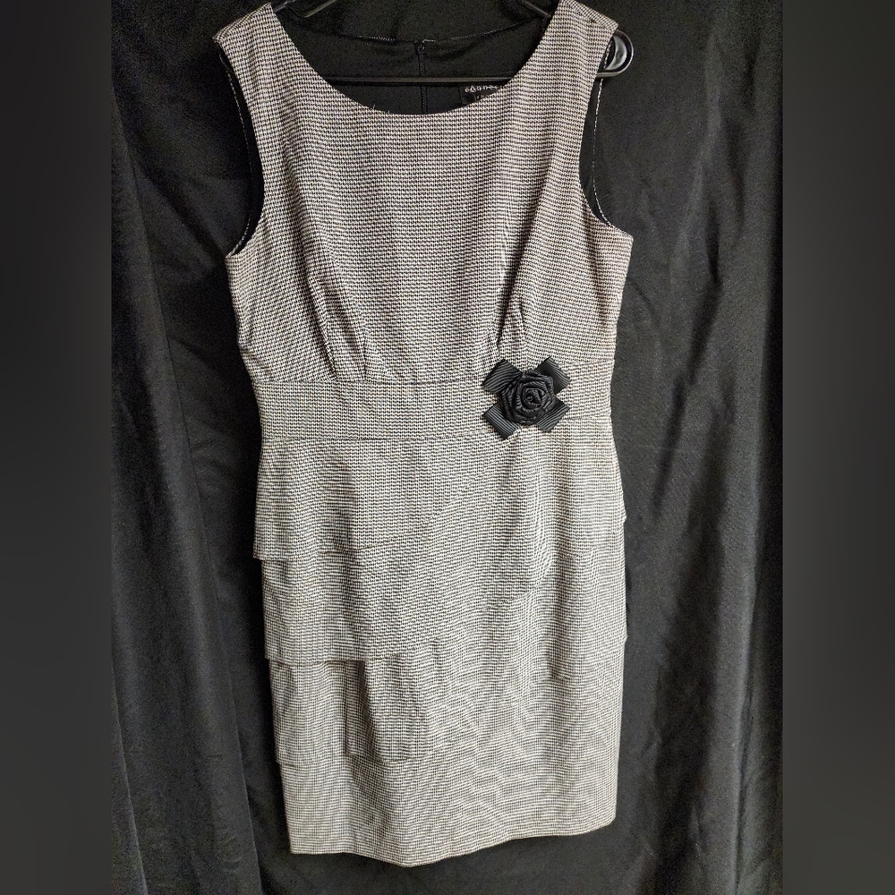 Connected Apparel Black and Gray Layered Midi Dress